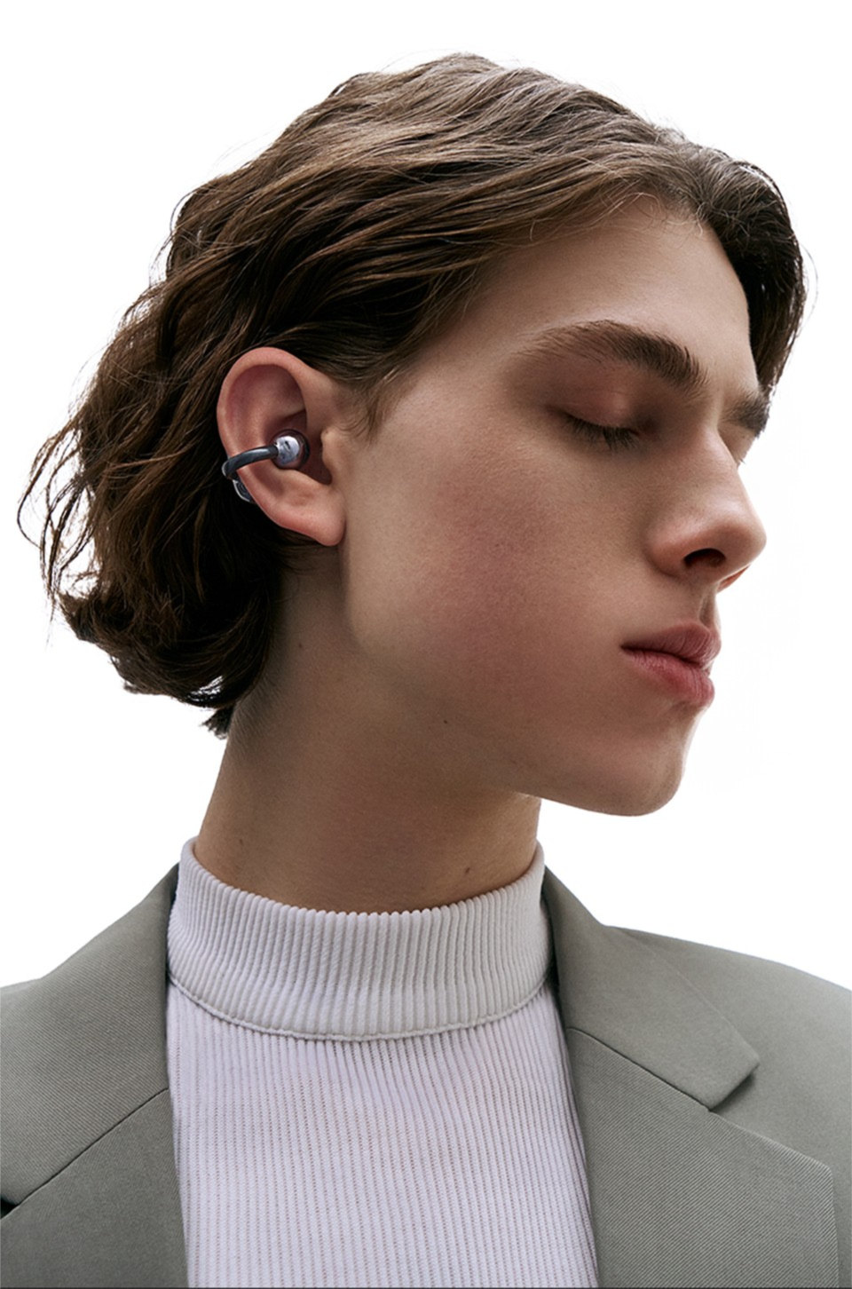 Man wearing SANAG S6S Ultra open-ear earphone