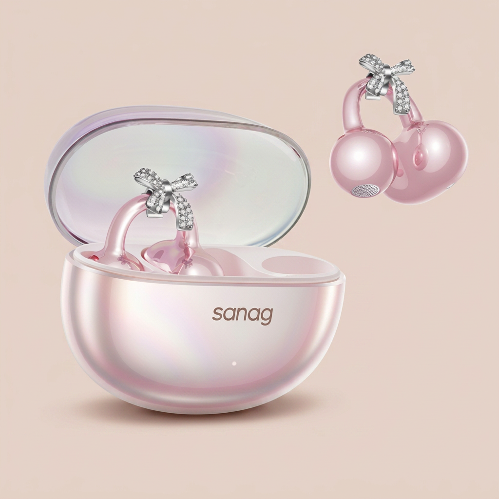 SANAG S6S Nova open-ear earphone in pink with crystal stone accessory